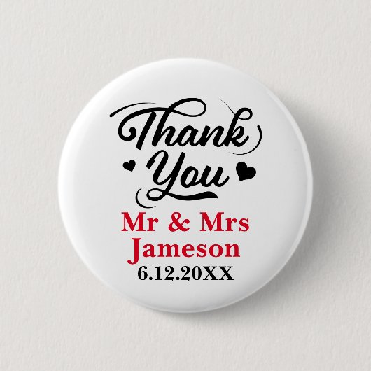 Badge Rond 5 Cm Coeurs mignons Merci M. Mme Mariage (Devant)
