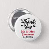 Badge Rond 5 Cm Coeurs mignons Merci M. Mme Mariage (Devant & derrière)