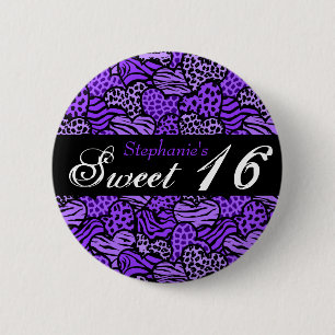 Badge Rond 5 Cm Coeurs motifs d'animal pourpre Doux 16 Bouton