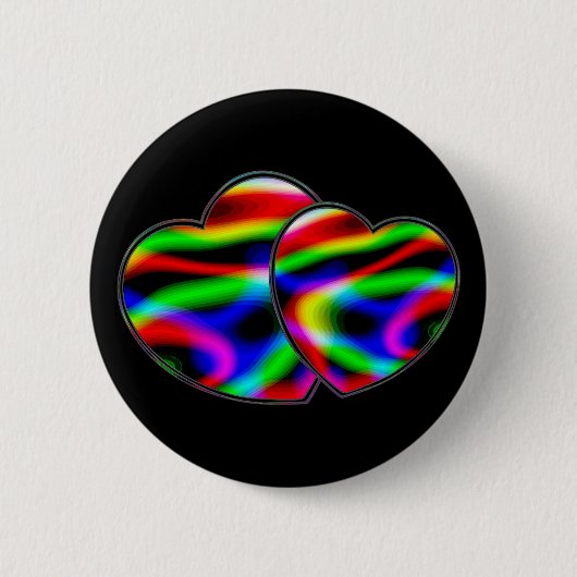 Badge Rond 5 Cm Cœurs Néon Aurore (Devant)