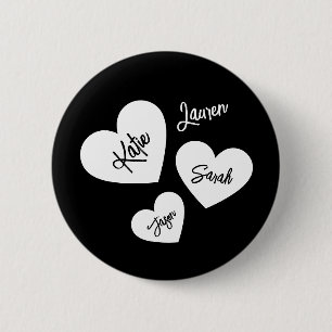 Badge Rond 5 Cm Coeurs personnalisés Noir et blanc de la mère