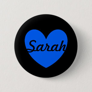 Badge Rond 5 Cm Coeurs polka bleu sur noir