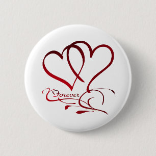 Badge Rond 5 Cm Cœurs pour toujours rouges sur fond blanc