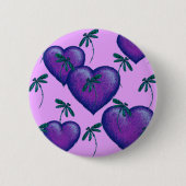 Badge Rond 5 Cm Coeurs pourpres et libellules (Devant)