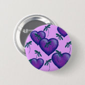 Badge Rond 5 Cm Coeurs pourpres et libellules (Devant & derrière)