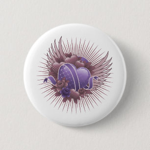 Badge Rond 5 Cm Coeurs Roses et ailes