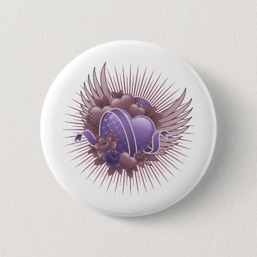 Badge Rond 5 Cm Coeurs Roses et ailes (Devant)