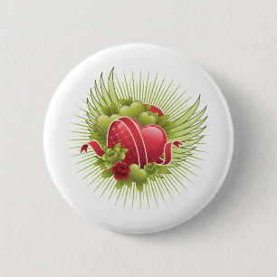 Badge Rond 5 Cm Coeurs Roses et ailes