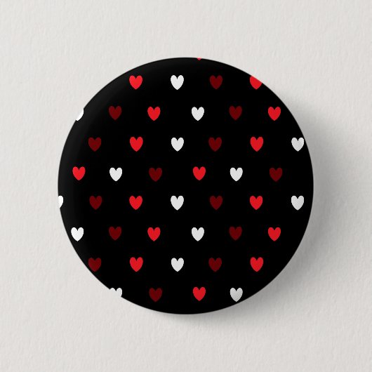 Badge Rond 5 Cm Coeurs rouge et blanc sur noir (Devant)