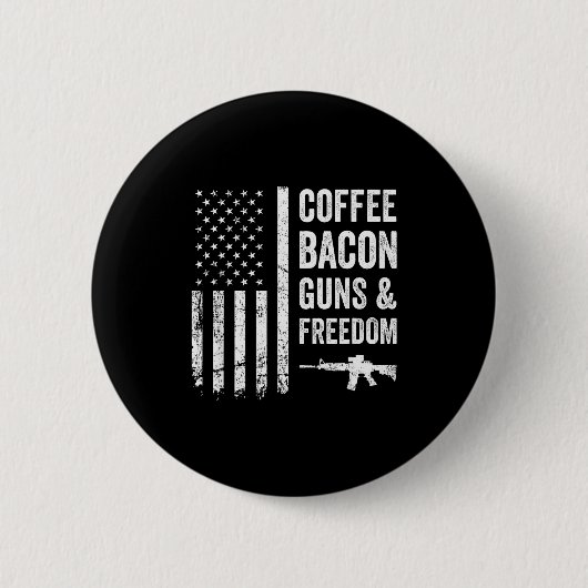 Badge Rond 5 Cm Coffee Bacon Guns & Dom - Bbq Grill Funny Gun (Devant)