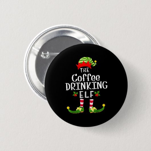 Badge Rond 5 Cm Coffee Drinking Christmas Elf Matching Pajama X-ma (Devant & derrière)