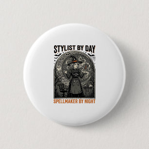 Badge Rond 5 Cm Coiffeur Halloween Sorcière Salon Vintage Magie De