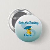 Badge Rond 5 Cm Coin Collecting Chick #3 (Devant & derrière)