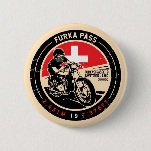 Badge Rond 5 Cm Col Furka | Suisse | Motorcycle (Devant)
