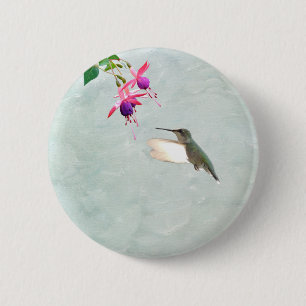 Badge Rond 5 Cm Colibri et Fuschia