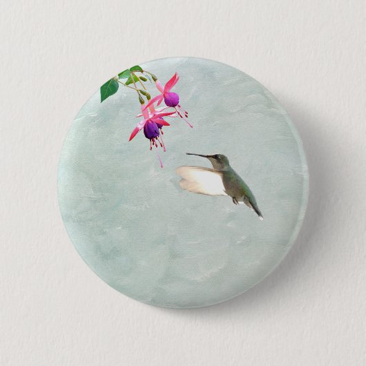 Badge Rond 5 Cm Colibri et Fuschia (Devant)