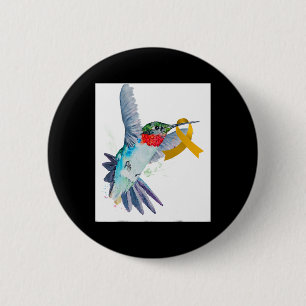 Badge Rond 5 Cm Colibri et Ruban d'or pour enfants Cancer Aware