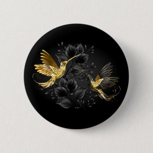 Badge Rond 5 Cm Colibri noir et or