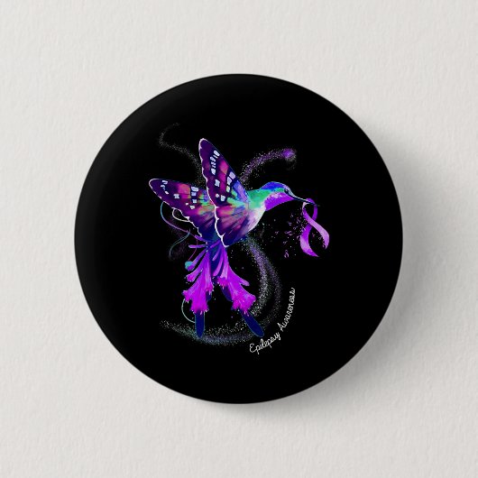 Badge Rond 5 Cm Colibri tenant pourpre Ribbon Epilepsie (Devant)