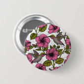 Badge Rond 5 Cm Colibris et fleurs d'hibiscus roses (Devant & derrière)