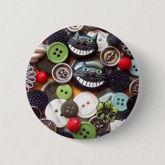 Badge Rond 5 Cm Collage avec les boutons noirs de chat de Cheshire (Devant)
