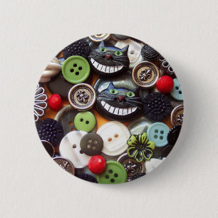 Badge Rond 5 Cm Collage avec les boutons noirs de chat de Cheshire