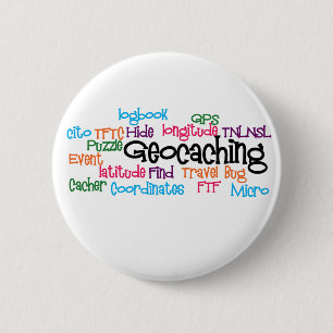 Badge Rond 5 Cm Collage de mot de Geocaching