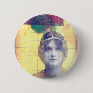 Badge Rond 5 Cm Collage médiatique mixte de femmes vintages en cou