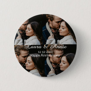 Badge Rond 5 Cm Collage photo joyeux anniversaire nom date simple