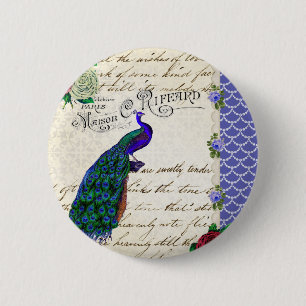 Badge Rond 5 Cm Collage vintage de chanson de paon
