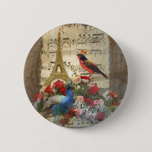 Badge Rond 5 Cm Collage vintage de feuille de musique de Paris et