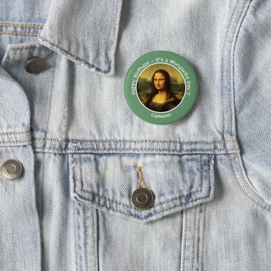 Badge Rond 5 Cm Collection Leonardo da Vinci Mona Lisa (En situation)