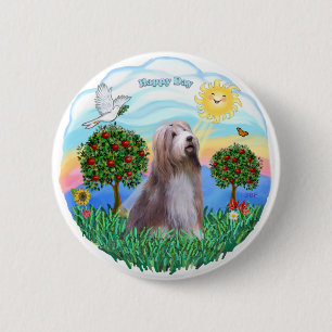 Badge Rond 5 Cm Colley barbu (marron-blanc)