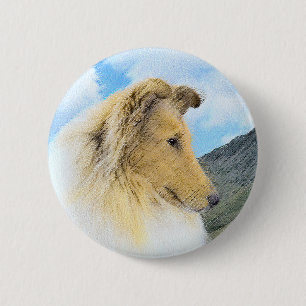 Badge Rond 5 Cm Collie en Montagne (Rough) Peinture - Chien Art