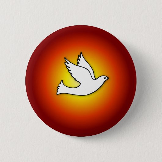 Badge Rond 5 Cm Colombe de Confirmation avec Or, Rayons Rouges (Devant)