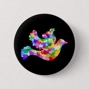 Badge Rond 5 Cm Colombe des coeurs