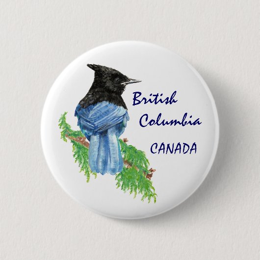 Badge Rond 5 Cm Colombie-Britannique Canada Aquarelle Stellar Jay (Devant)