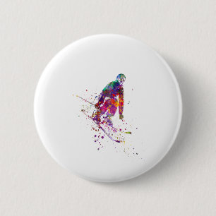 Badge Rond 5 Cm color d'eau skier