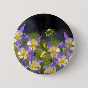 Badge Rond 5 Cm Colorado Blue Columbine Peinture - Art original