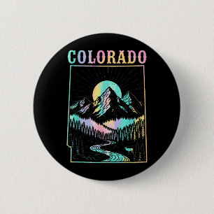 Badge Rond 5 Cm Colorado Rétro Vintage Montagnes Carte État Voyage