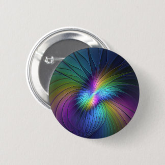 Badge Rond 5 Cm Coloré Avec Bleu Moderne Art Fractal Abstrait