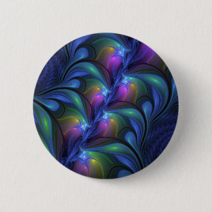 Badge Rond 5 Cm Coloré Lumineux Abstrait Bleu rose Vert Fractal