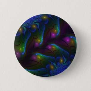 Badge Rond 5 Cm Coloré Lumineux Abstrait moderne Trippy Fractal