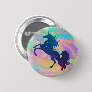 Badge Rond 5 Cm Colorée Or Speckled Magique Galaxy Unicorn