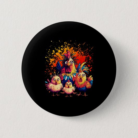 Badge Rond 5 Cm Colorful Funny Chicken Art (Devant)