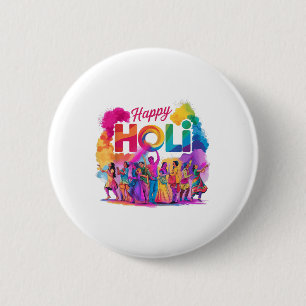Badge Rond 5 Cm Colorful Happy Festival Holi Célébration India Par