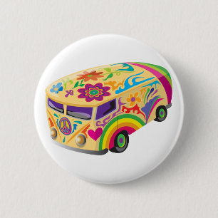 Badge Rond 5 Cm Colorful Psychedelic Painted Bus Boho Hippie
