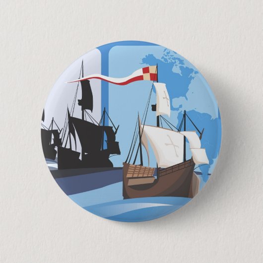 Badge Rond 5 Cm Columbus Sailing the Ocean Blue - (Devant)