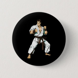 Badge Rond 5 Cm Combattant de Karaté Kyokushin - Arts Martiaux Jap