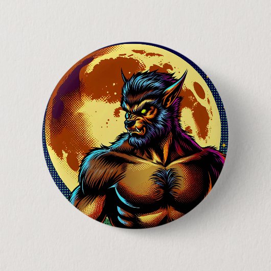 Badge Rond 5 Cm Comic Book Style Werewolf devant la Pleine lune (Devant)